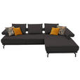 ECKSOFA in Echtleder Grau  - Schwarz/Grau, Design, Leder/Metall (305/224cm) - Dieter Knoll