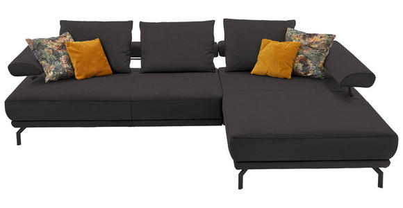 ECKSOFA in Echtleder Grau  - Schwarz/Grau, Design, Leder/Metall (305/224cm) - Dieter Knoll