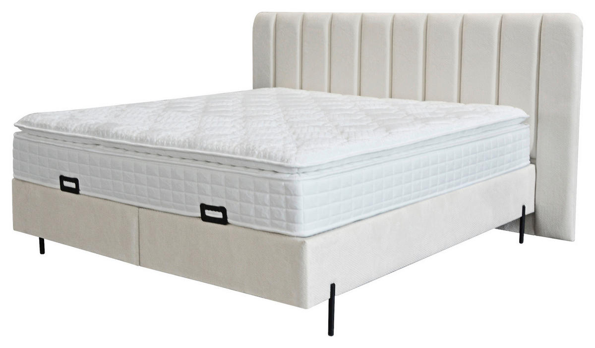 POSTELJA Z VZMETNICO 160 cm   x 200 cm  , kovina, tekstil, leseni material bež  - črna/bež, Moderno, kovina/tekstil (160/200cm) - Hom`in