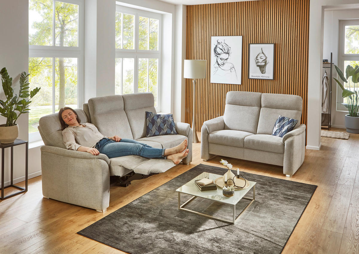 TRAPEZSOFA Flachgewebe Beige  - Beige/Alufarben, Konventionell, Textil/Metall (218/107/103cm) - Beldomo Comfort