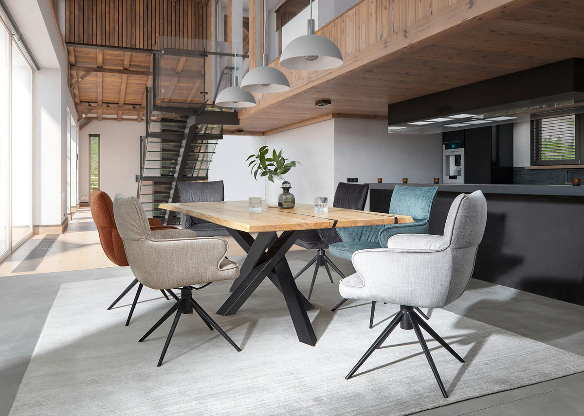 ESSTISCH in Holz, Metall 200/100/75 cm  - Eschefarben/Schwarz, LIFESTYLE, Holz/Metall (200/100/75cm) - Linea Natura