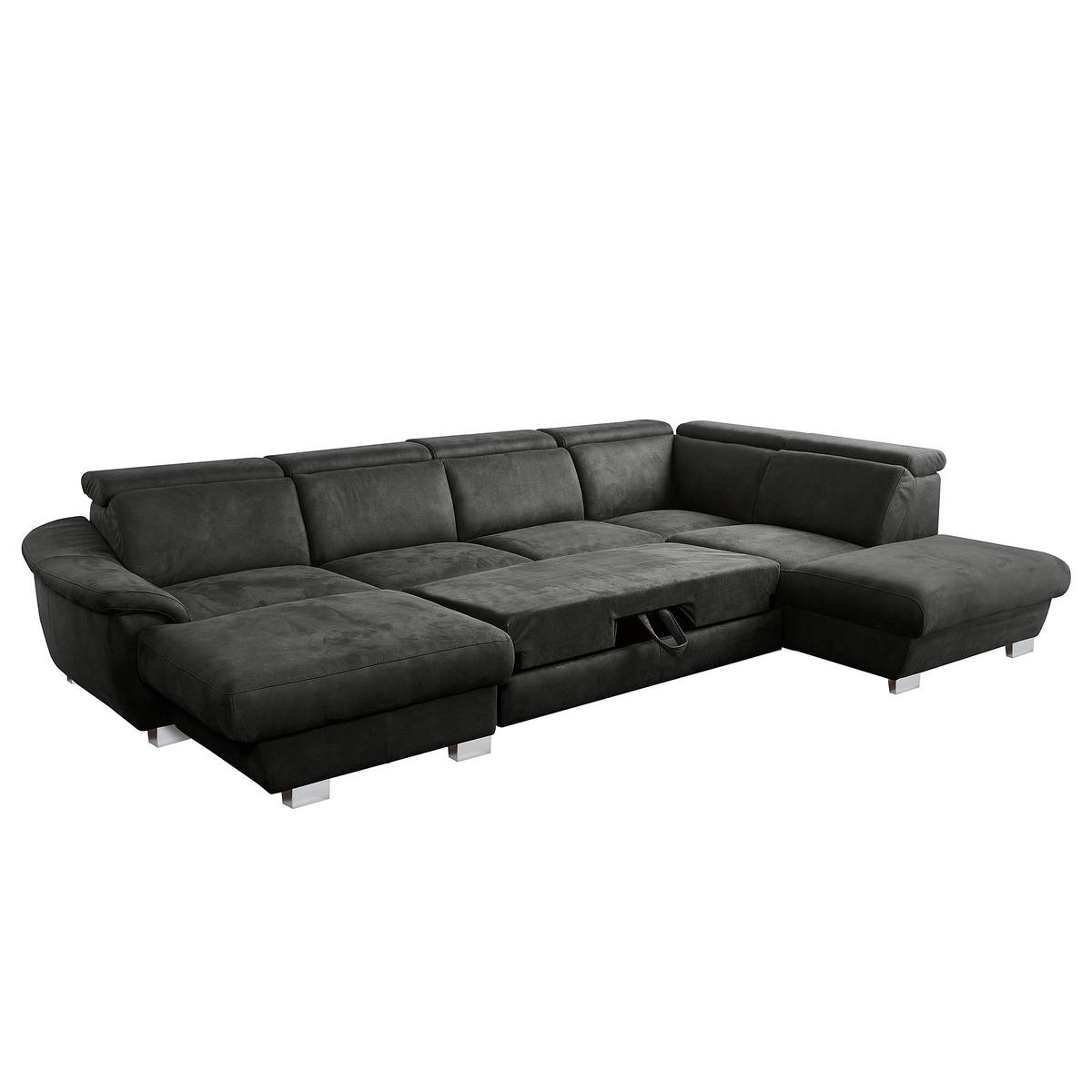 WOHNLANDSCHAFT Anthrazit Mikrofaser  - Chromfarben/Anthrazit, Design, Textil/Metall (238/347/273cm) - Livetastic