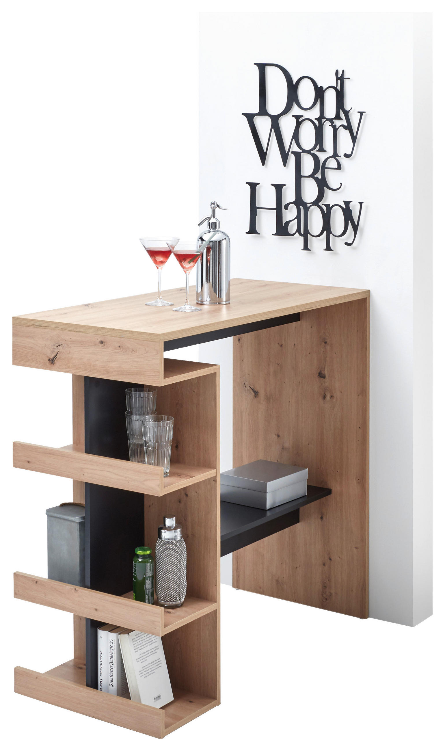 P & B BAROVÝ STŮL, černá, dub artisan, 108/50/103 cm