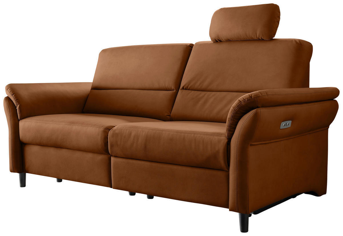 3-SITZER-SOFA in Lederlook Cognac  - Cognac/Schwarz, Modern, Holz/Textil (192/90/89cm) - Livetastic