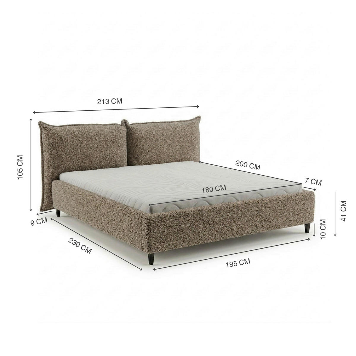POLSTERBETT 180/200 cm,  in Taupe, gepolstertes Kopfteil, Lattenrost, Bettkasten,  - Taupe/Schwarz, MODERN, Holz/Textil (180/200cm) - Livetastic