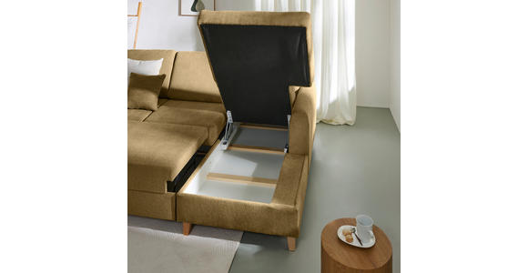 ECKSOFA Honig Flachgewebe  inkl. Bettkasten, Schlaffunktion, Rücken echt, Kopfstütze, Liegefläche im Originalstoff  - Buchefarben/Honig, KONVENTIONELL, Holz/Textil (241/166cm) - Carryhome