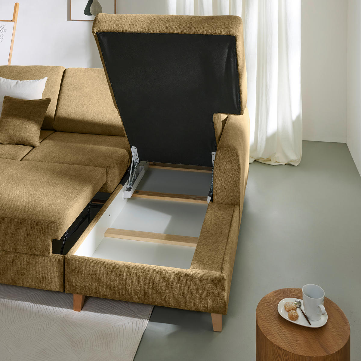 ECKSOFA Honig Flachgewebe  - Buchefarben/Honig, KONVENTIONELL, Holz/Textil (241/166cm) - Carryhome