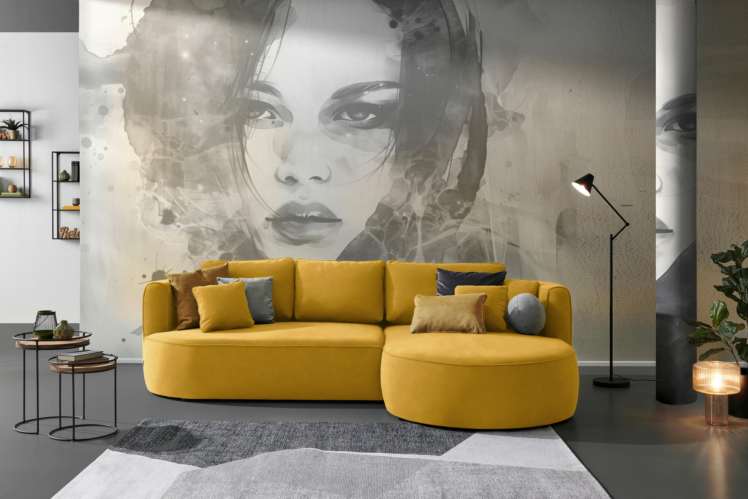 ECKSOFA in Webstoff Currygelb  - Currygelb/Schwarz, MODERN, Kunststoff/Textil (284/183cm) - Welnova