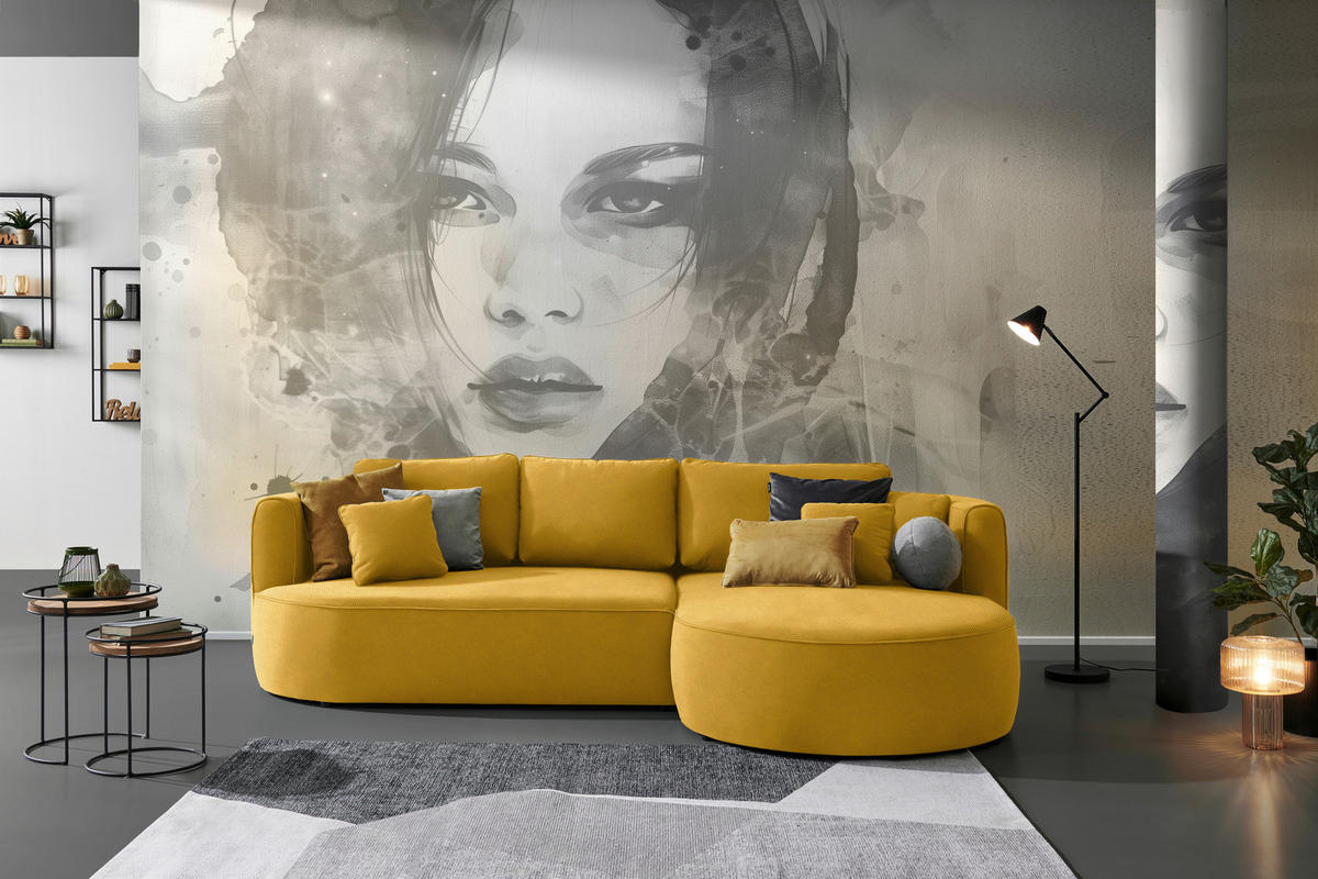 ECKSOFA in Webstoff Currygelb  - Currygelb/Schwarz, Modern, Kunststoff/Textil (284/183cm) - Welnova
