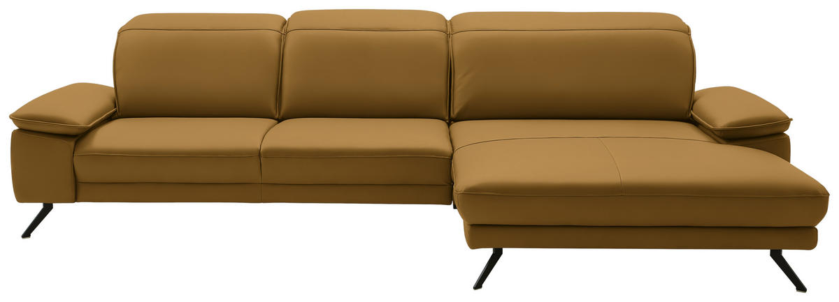 ECKSOFA in Echtleder Currygelb  332/193 cm  - Currygelb/Schwarz, Design, Leder/Metall (332/193cm) - Dieter Knoll