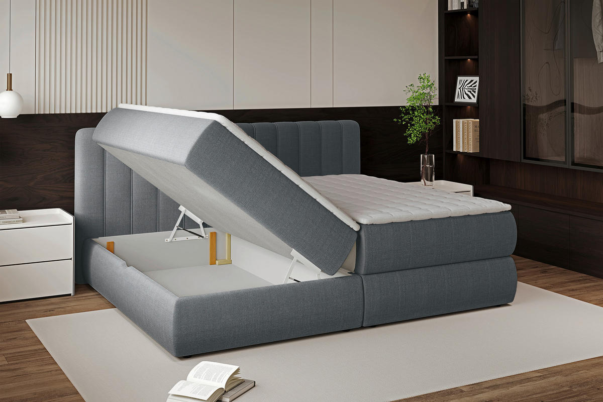 FAMILIENBOXSPRINGBETT - Anthrazit/Schwarz, Design, Kunststoff/Textil (240/200cm) - Chameo