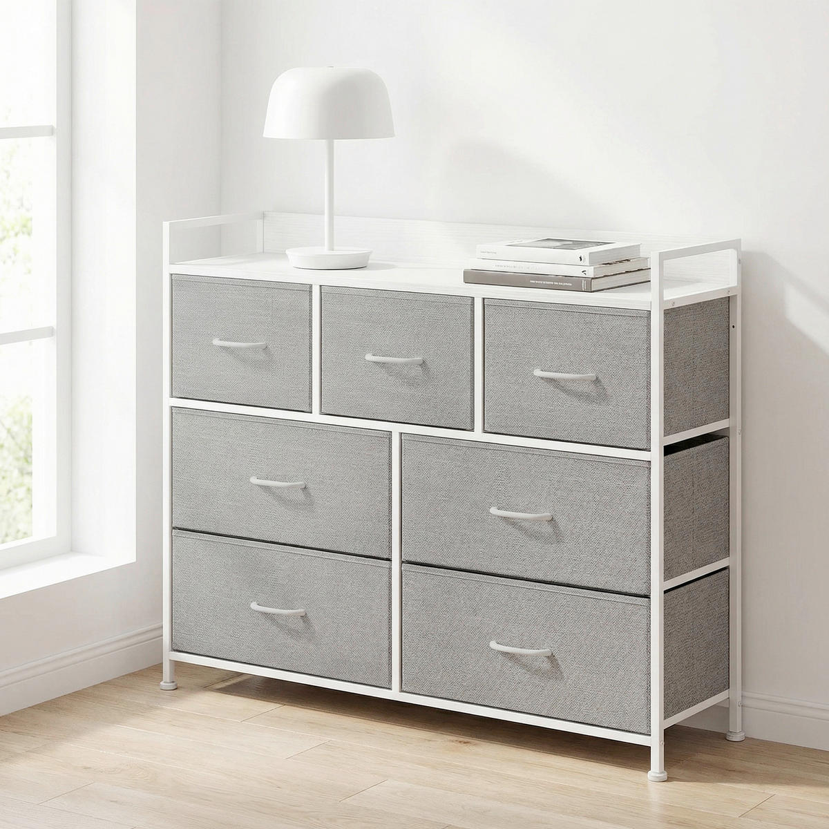 KOMMODE , 98/85/28,5 cm, 7 Schublade(n)  - Hellgrau/Weiß, Trend, Holzwerkstoff/Kunststoff (98/85/28,5cm) - Boxxx