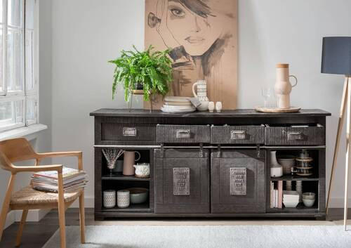 SIDEBOARD 200/90/45 cm  - grå/svart, Klassisk, metall/trä (200/90/45cm) - Livetastic