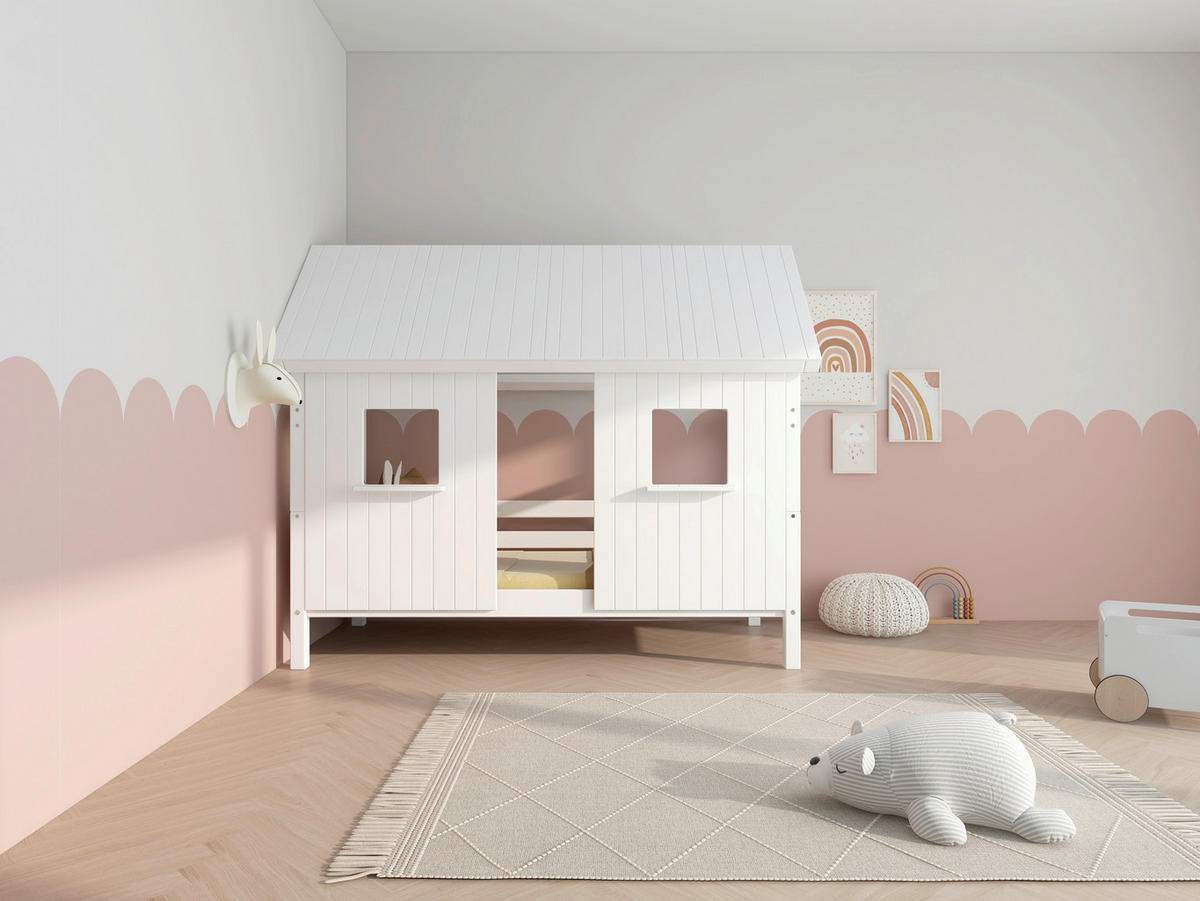 HAUSBETT 90/200 cm,  in Rosa, Weiß, Rollrost  - Rosa/Weiß, MODERN, Holz (90/200cm) - Chameo