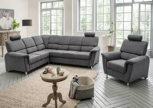 ECKSOFA Anthrazit Mikrofaser  - Chromfarben/Anthrazit, KONVENTIONELL, Holz/Textil (224/271cm) - Livetastic