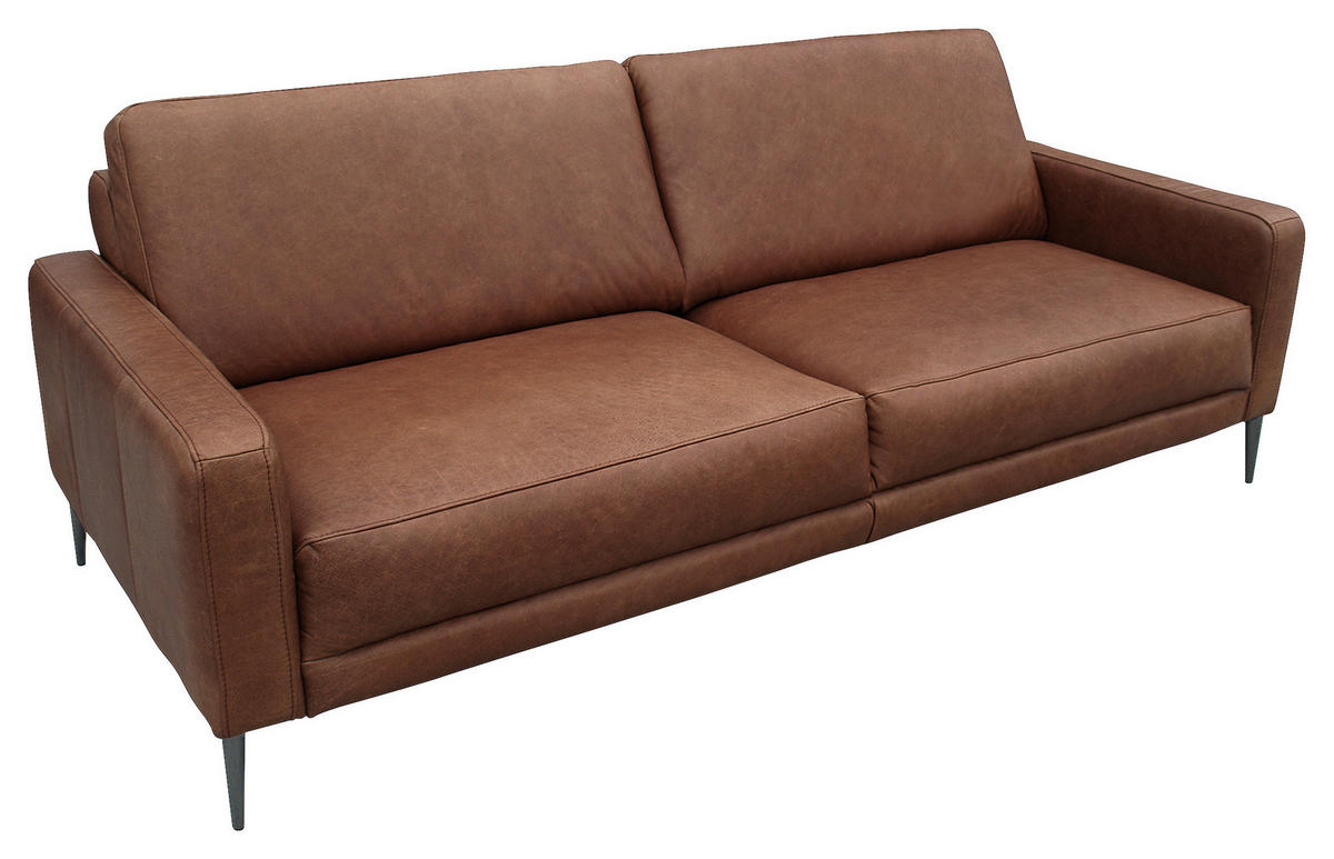 3-SITZER-SOFA Echtleder Dunkelbraun  - Dunkelbraun/Schwarzchrom, Design, Leder/Metall (187/85/92cm) - Livetastic