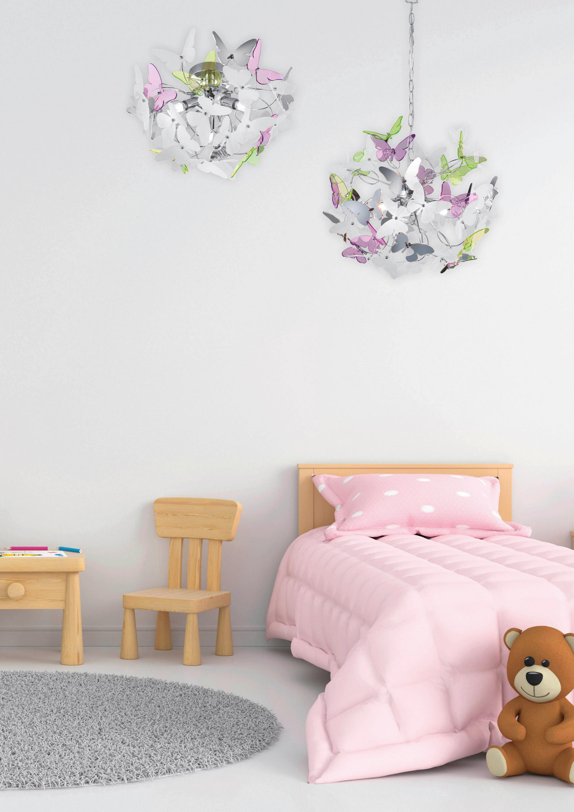 KINDERDECKENLEUCHTE Butterfly 45/28,5 cm   - Chromfarben/Lila, Design, Kunststoff/Metall (45/28,5cm)