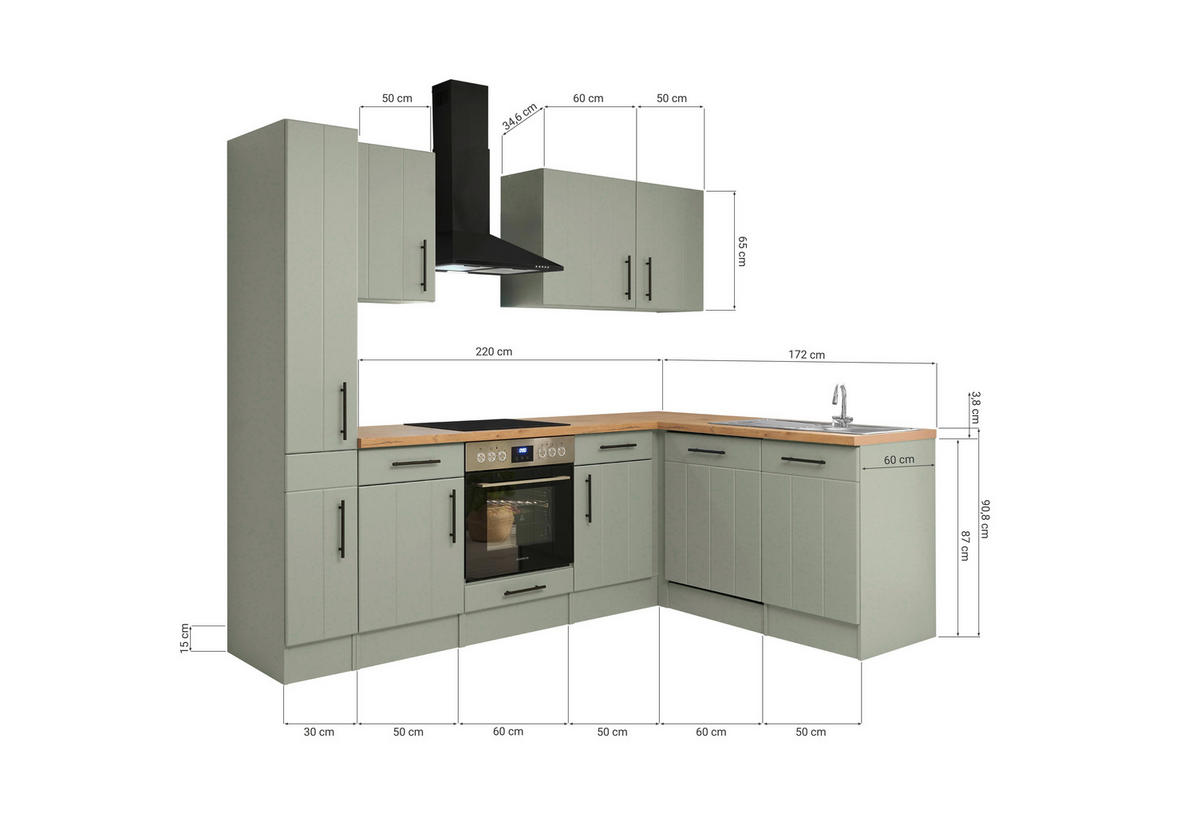 HÖRNKÖK 250/172 cm  i vildek, vassgrön  - vassgrön/vildek, Trend, metall/trämaterial (250/172cm) - Respekta
