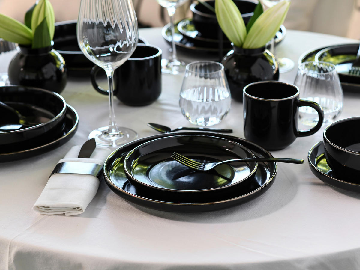KOMPLETT SERVIS Nordic Festive Schwarz 10 delar  - svart/guldfärgad, Basics, keramik - Creatable