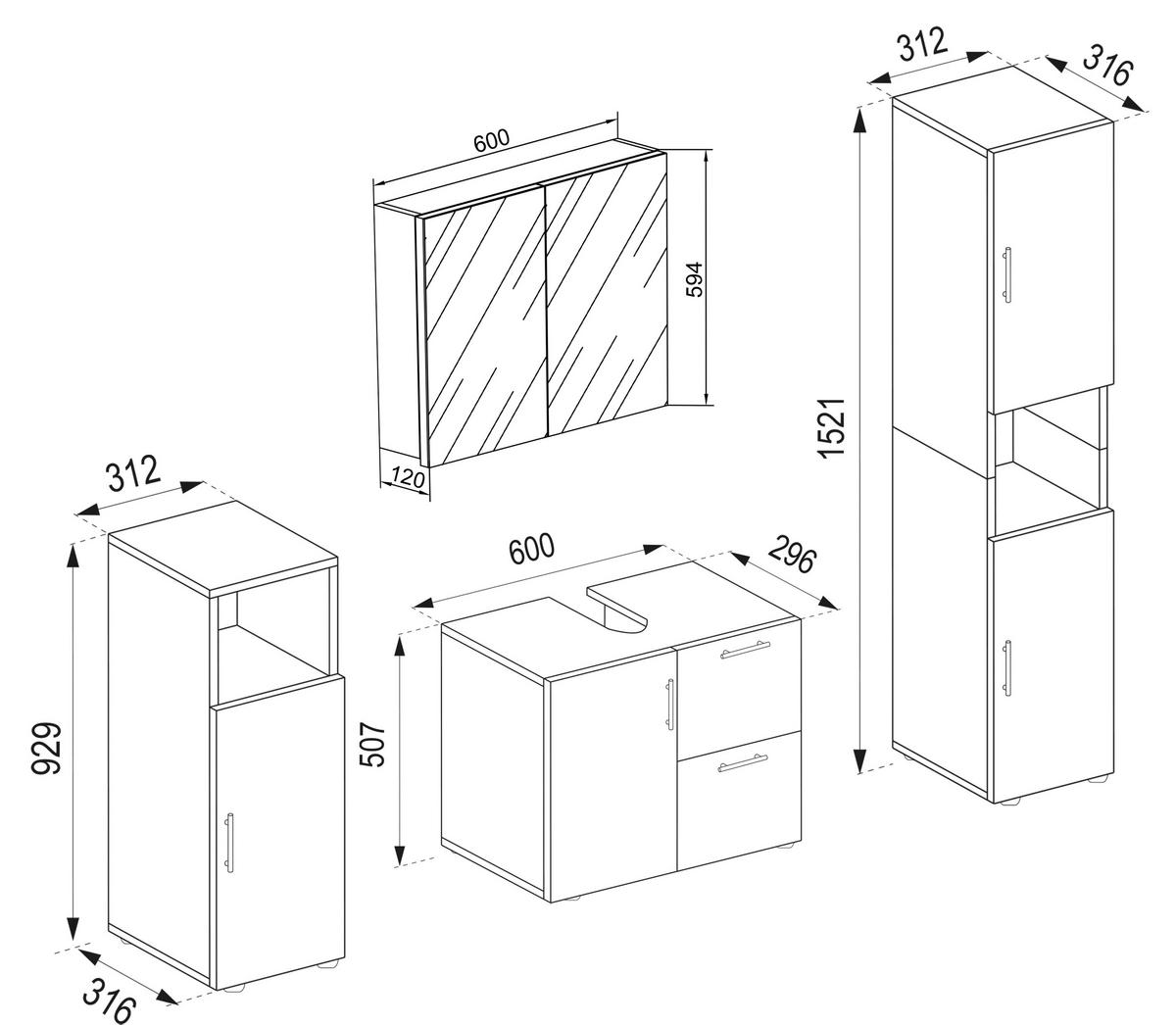 BADEZIMMER  in 120 cm  - Weiss/Schwarz, Konventionell, Holzwerkstoff (120cm) - MID.YOU