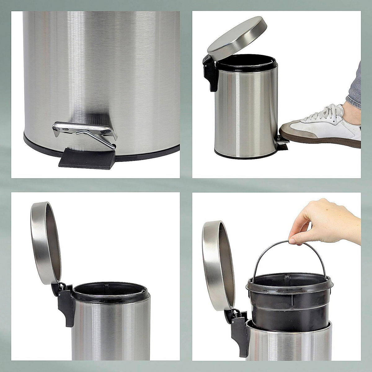 KOSMETIKEIMER MONACO 3 L  - Edelstahlfarben/Schwarz, Basics, Kunststoff/Metall (17/26cm) - Kela