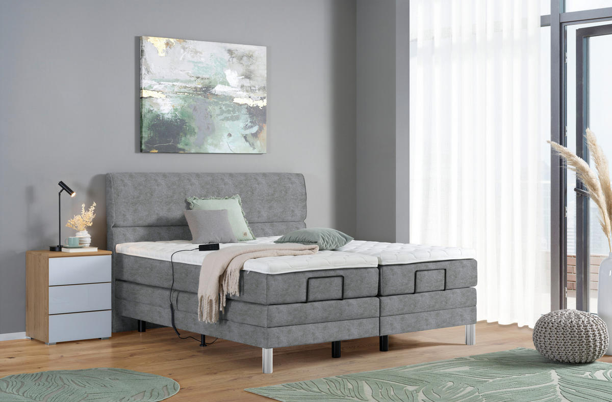 BOXSPRINGBETT 180/200 cm  in Grau  - Chromfarben/Grau, KONVENTIONELL, Kunststoff/Textil (180/200cm) - Voleo