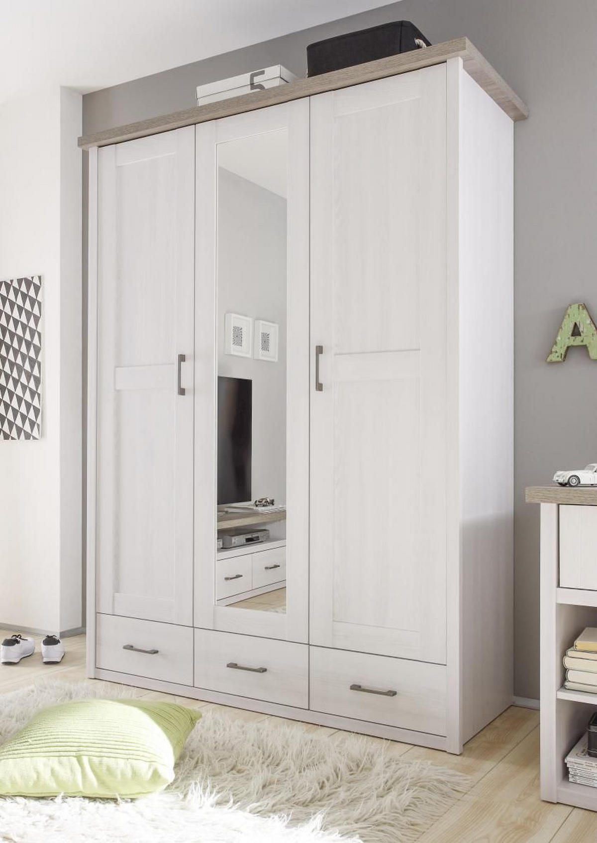 KLEIDERSCHRANK 148/201/62 cm 3-türig  - Weiss/Trüffeleichefarben, Lifestyle, Holzwerkstoff/Metall (148/201/62cm) - Carryhome