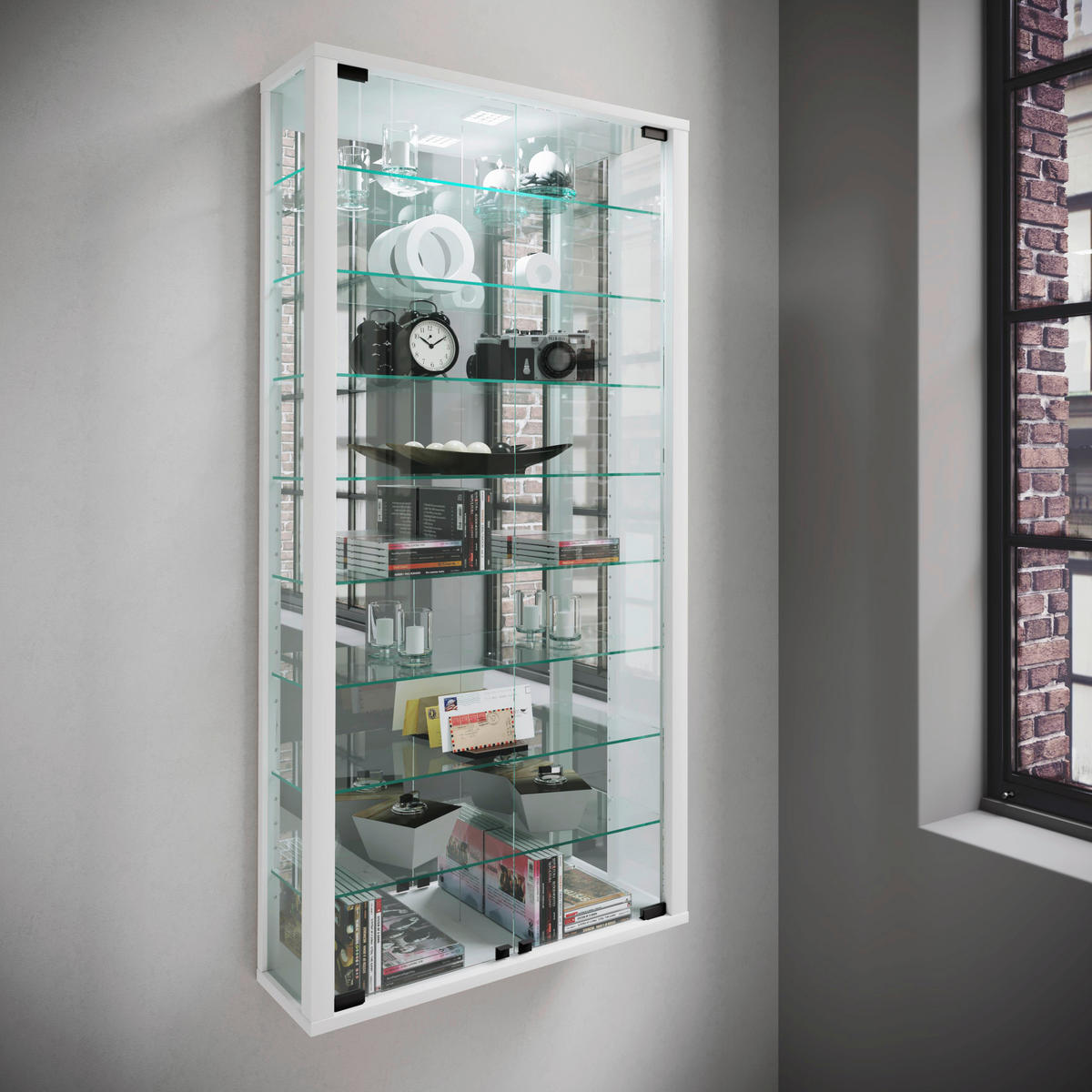 HÄNGEVITRINE in Weiss  - Weiss/Schwarz, Modern, Glas/Holzwerkstoff (59/114,3/18cm) - MID.YOU