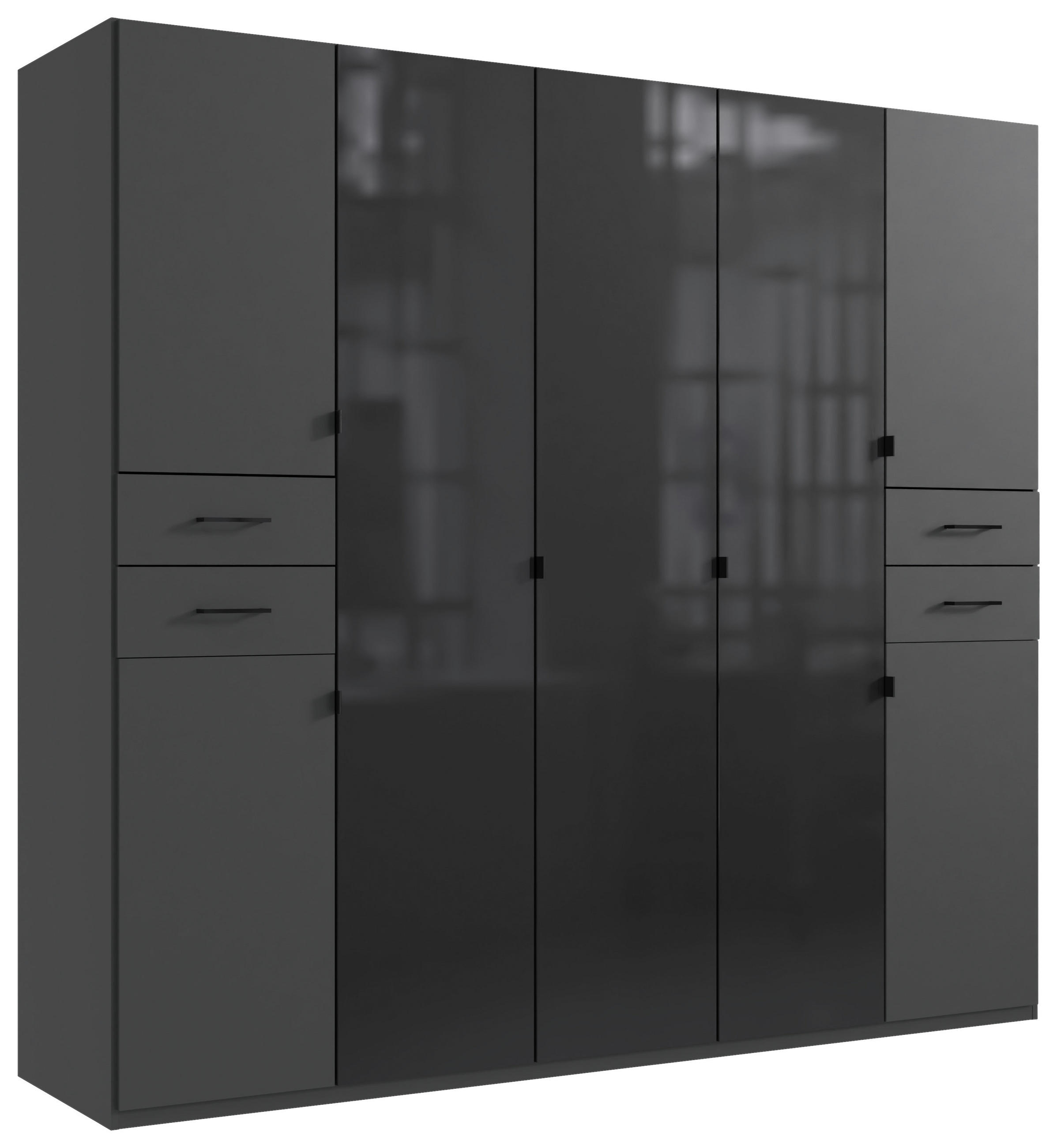 KLEIDERSCHRANK 225/208/58 cm,  in Graphitfarben, Schwarz, 7  - Schwarz/Graphitfarben, KONVENTIONELL, Glas/Holzwerkstoff (225/208/58cm) - Boxxx