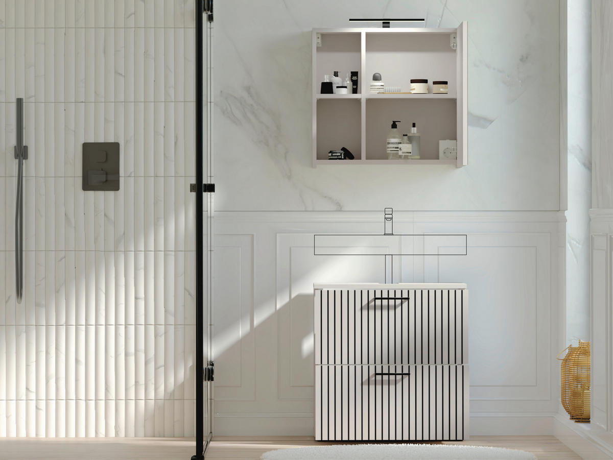 BADEZIMMER  in 60 cm  - Kaschmir/Schwarz, Trend, Glas/Holzwerkstoff (60cm) - Respekta