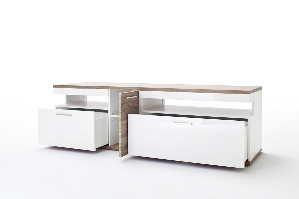 MEDIABÄNK i vit, ekfärgad  - vit/nickelfärgad, Design, metall/trämaterial (180/55/50cm) - Livetastic