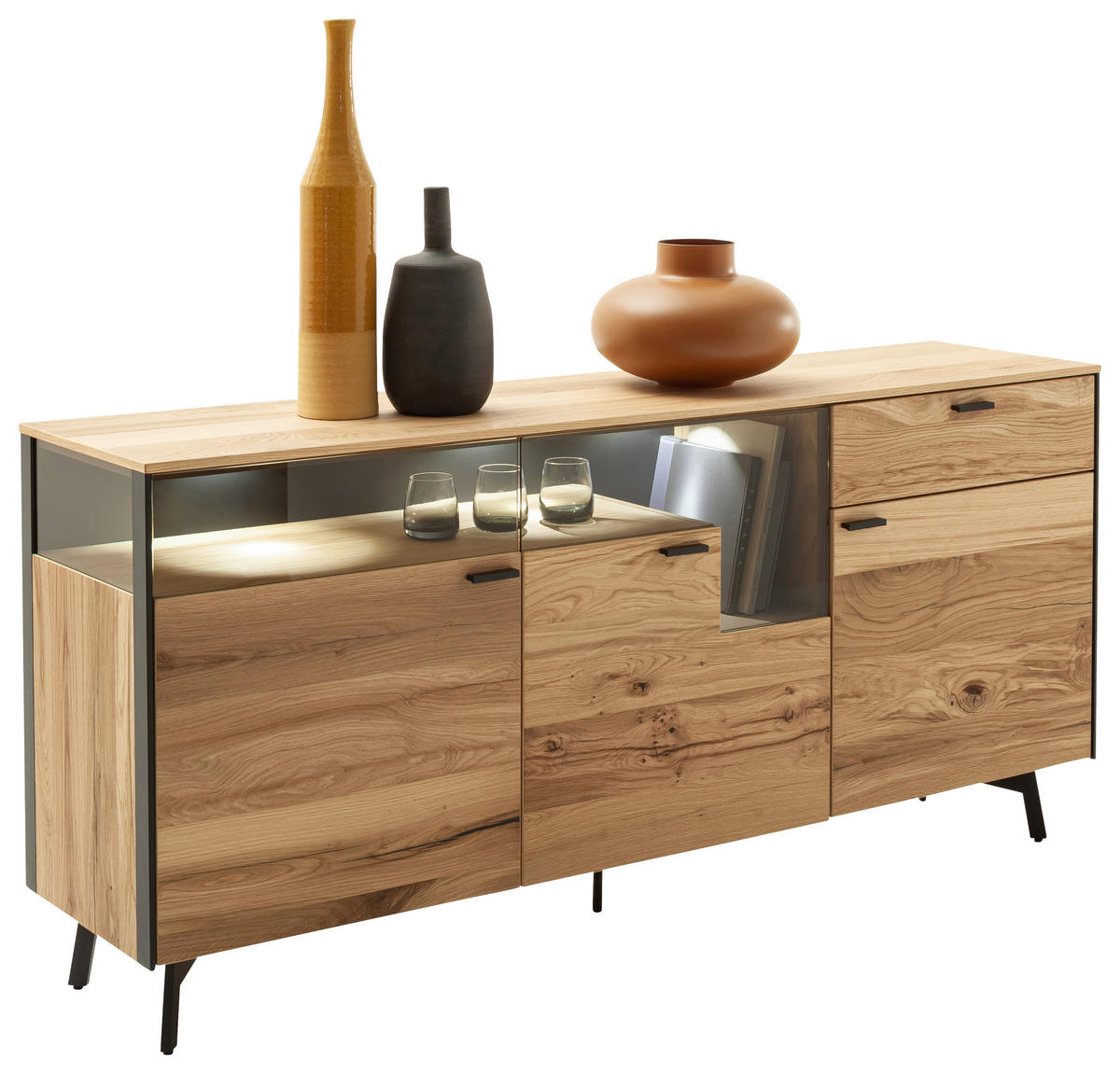 SIDEBOARD Anthrazit, Eichefarben  182/72/43 cm  - Eichefarben/Anthrazit, Design, Glas/Holz (182/72/43cm) - Schöner Wohnen