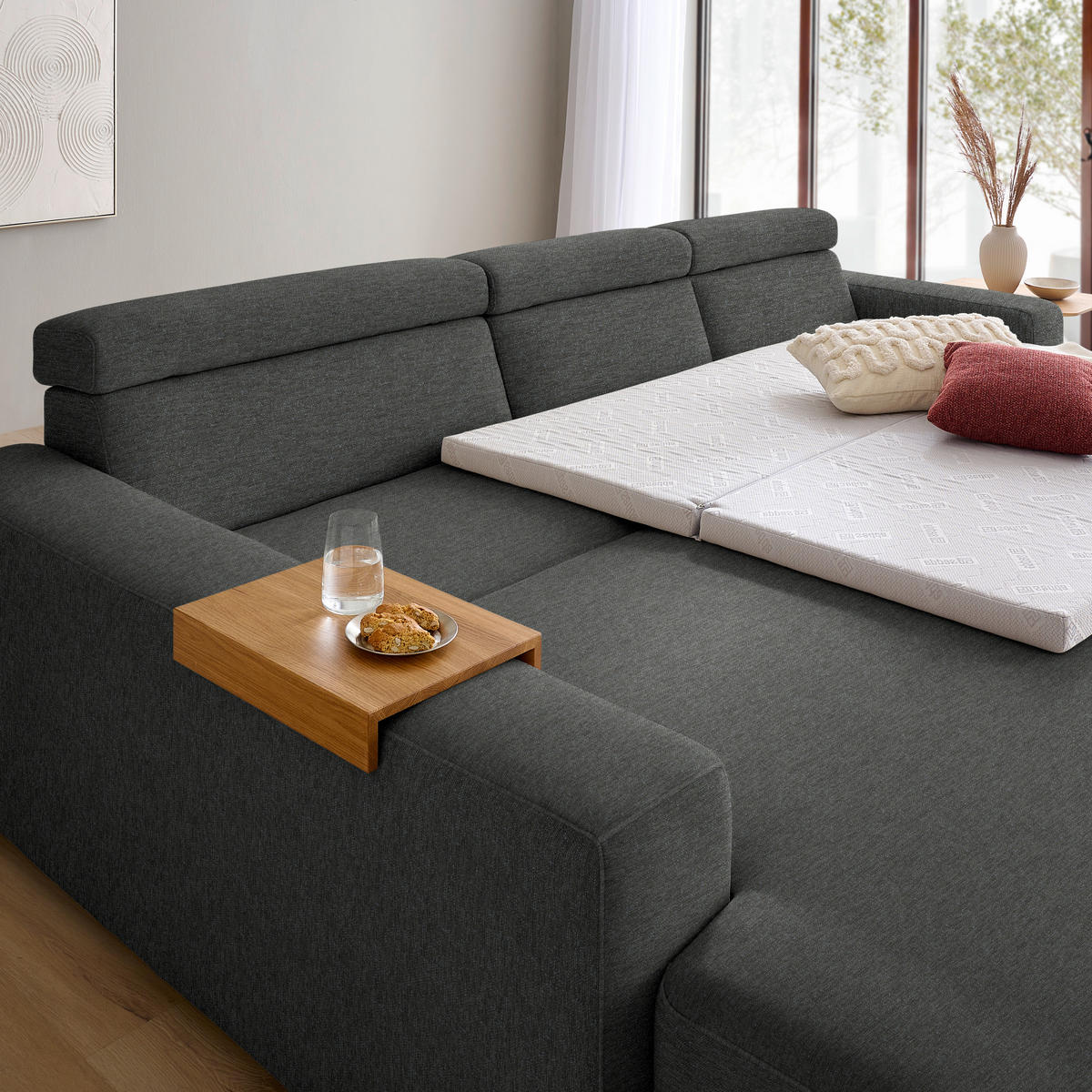 ECKSOFA  in Chenille Schwarzbraun  206/316 cm  - Schwarzbraun/Eichefarben, Design, Textil (206/316cm) - Sedda