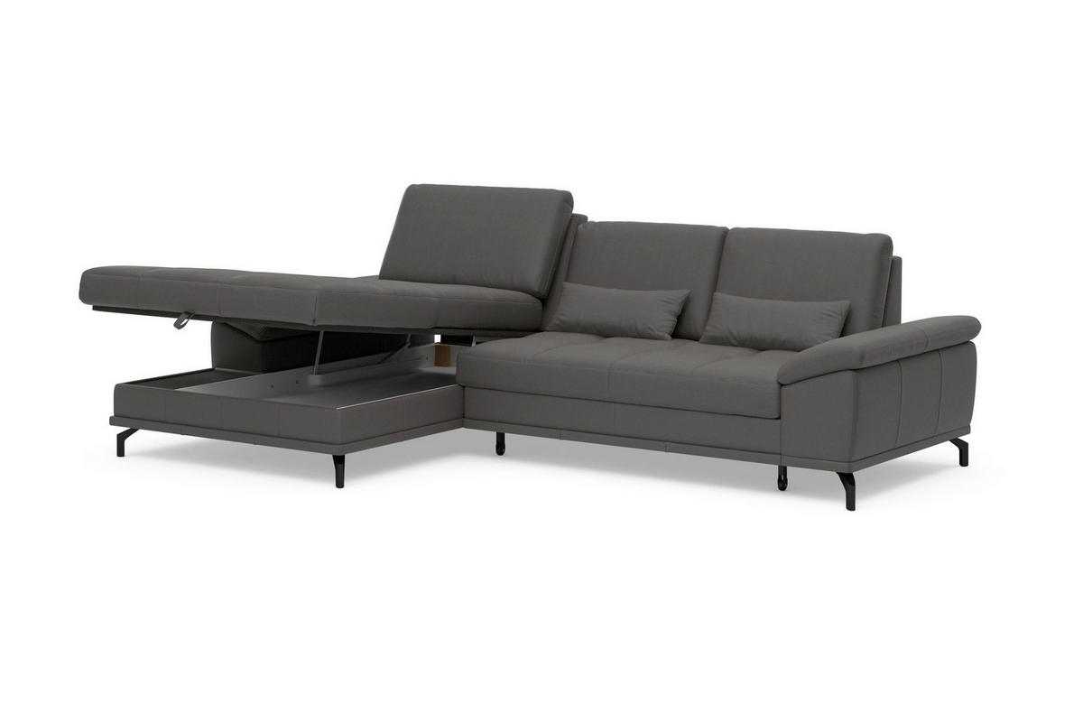 ROHOVÁ SEDAČKA, kůže, mokka - černá/mokka, Basics, kov/kůže (176/301cm) - Sit & More