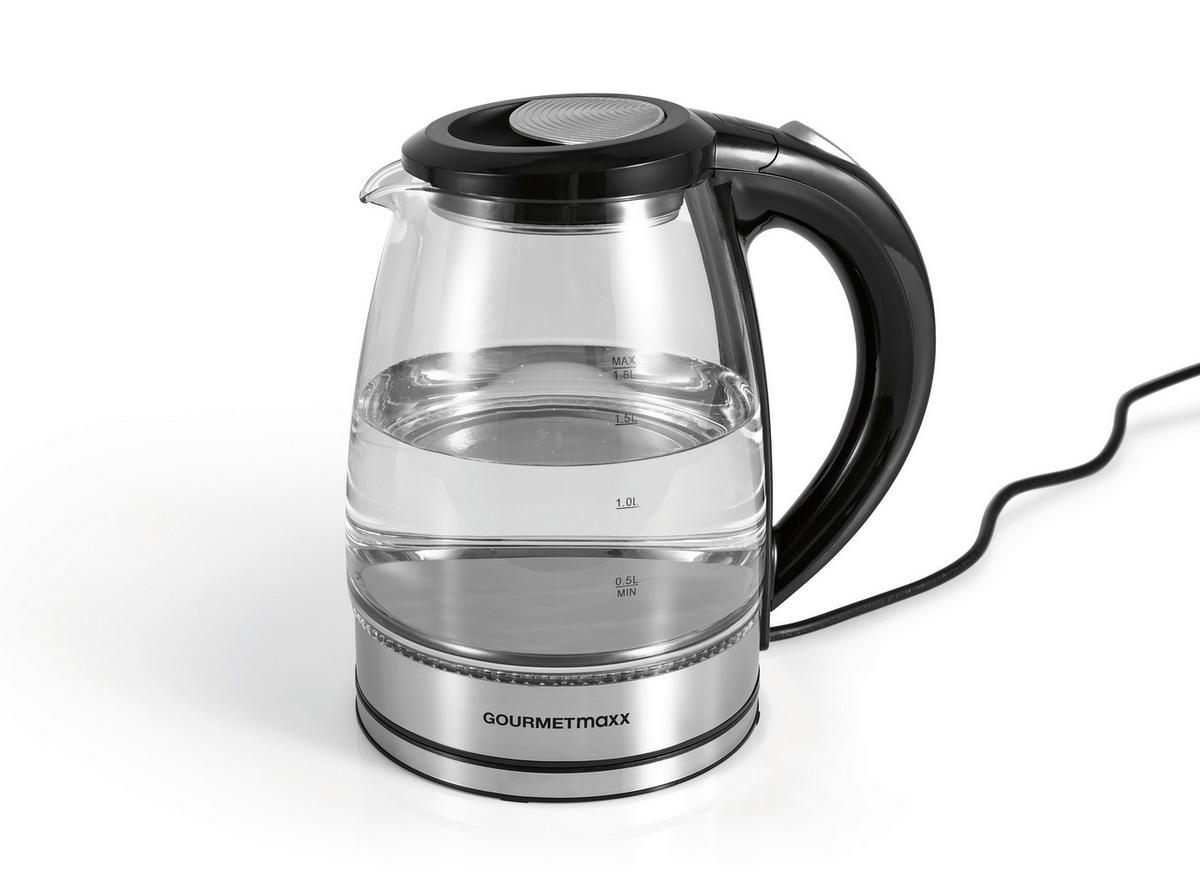 WASSERKOCHER GOURMETMAXX  - Edelstahlfarben/Schwarz, Basics, Glas/Kunststoff (20,5/15/23cm)