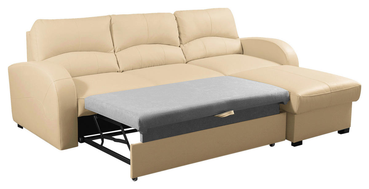 ECKSOFA in Lederlook Echtleder Beige  - Beige/Schwarz, Design, Leder/Kunststoff (227/168cm) - Livetastic