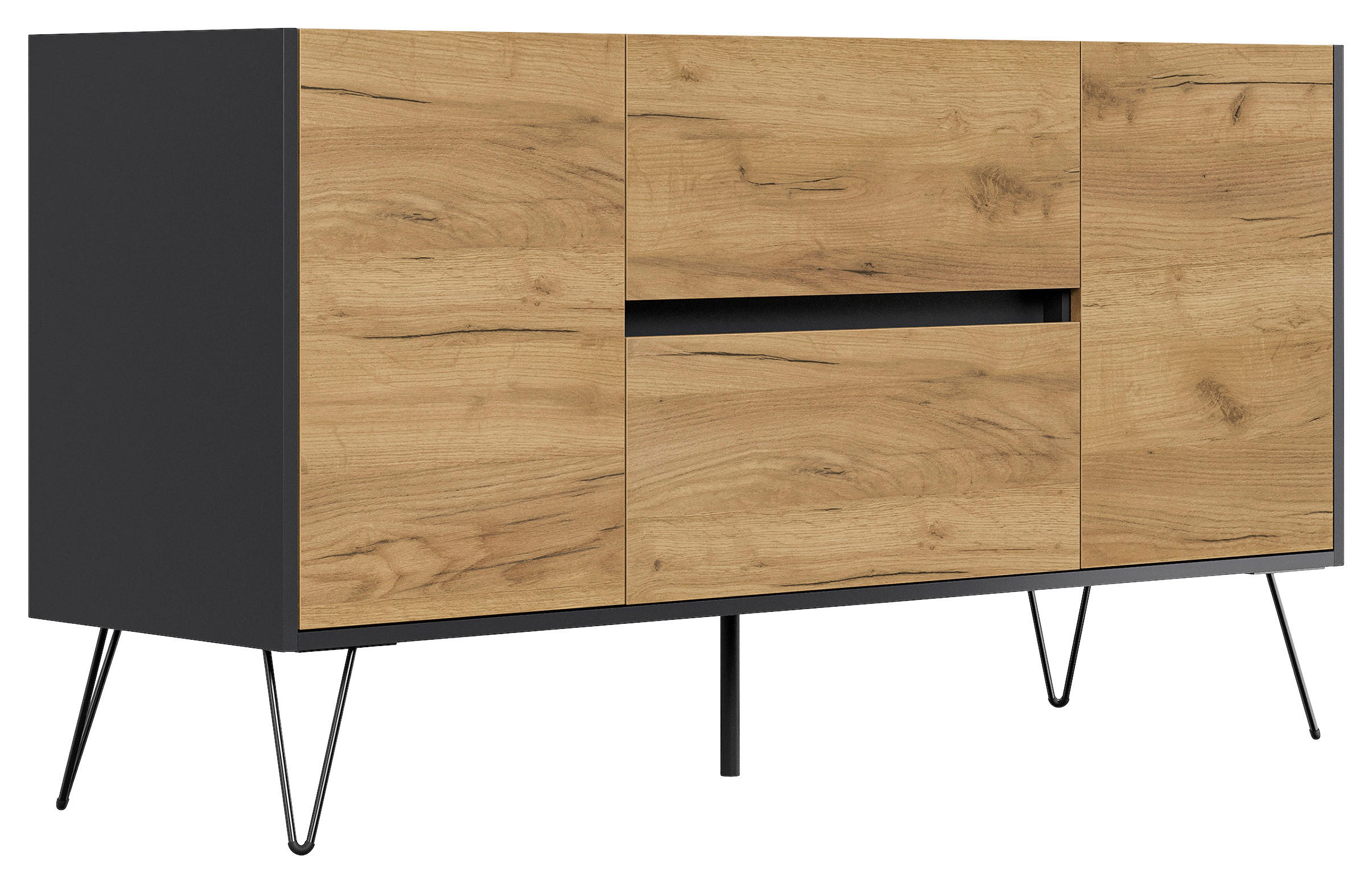 SIDEBOARD Posseik Industrial 139/75,8/42 cm 2 Schublade(n)  - Eichefarben/Graphitfarben, Design, Holzwerkstoff/Metall (139/75,8/42cm) - MID.YOU