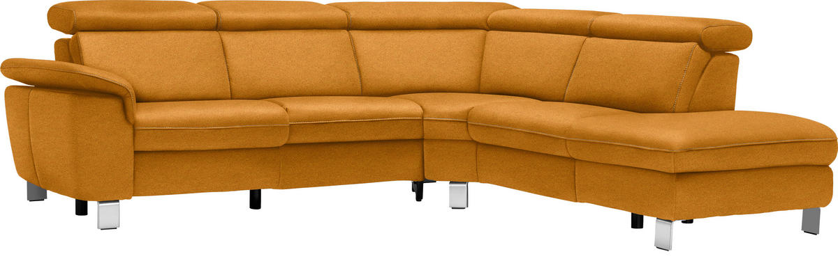 ECKSOFA in Flachgewebe, Mikrofaser Orange  271/242 cm  - Beige/Alufarben, Design, Textil/Metall (271/242cm) - Cantus