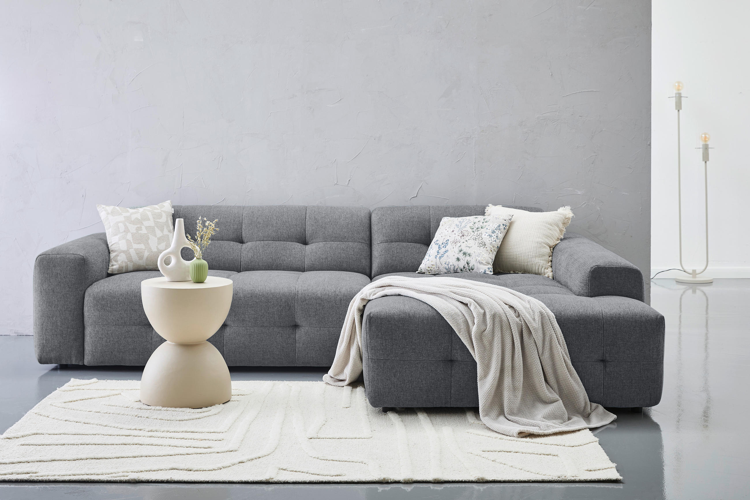 ECKSOFA in Flachgewebe Dunkelgrau  - Dunkelgrau/Schwarz, Konventionell, Kunststoff/Textil (292/189cm) - Carryhome