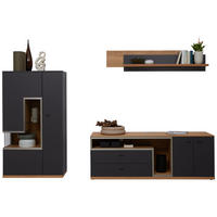 WOHNWAND 3-teilig  in Grau, Eichefarben  290/161/52 cm  - Schieferfarben/Eichefarben, Design, Glas/Holz (290/161/52cm) - Dieter Knoll