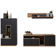 WOHNWAND 3-teilig  in Grau, Eichefarben  290/161/52 cm  - Schieferfarben/Eichefarben, Design, Glas/Holz (290/161/52cm) - Dieter Knoll