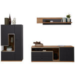 WOHNWAND 3-teilig  in Grau, Eichefarben  290/161/52 cm  - Schieferfarben/Eichefarben, Design, Glas/Holz (290/161/52cm) - Dieter Knoll