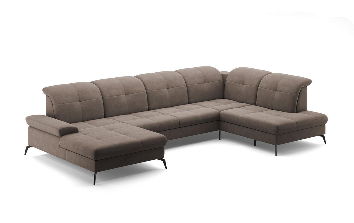 WOHNLANDSCHAFT in Flachgewebe Schlammfarben  - Schlammfarben/Schwarz, Konventionell, Textil/Metall (185/357/231cm) - Sit & More