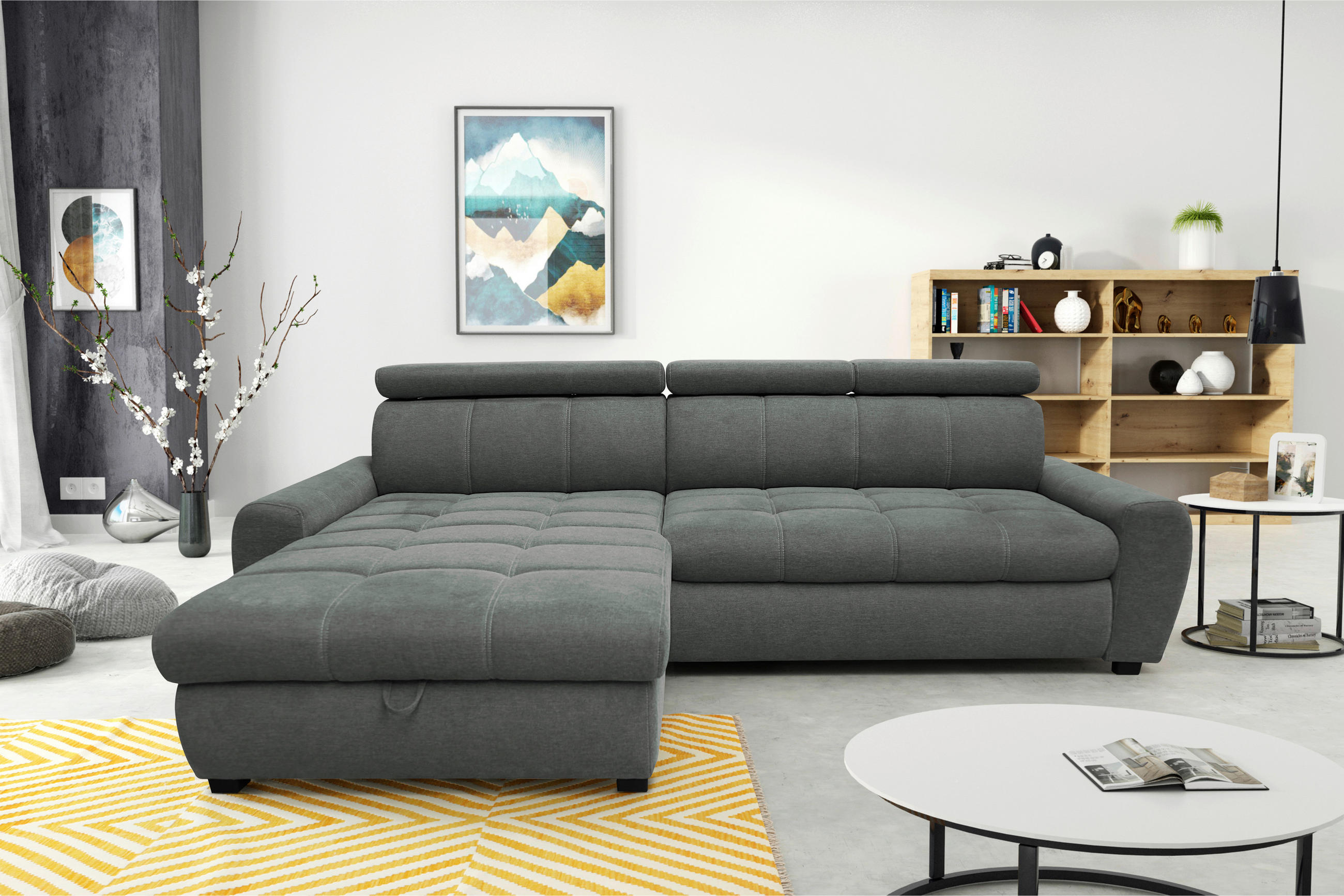 COLTAR EXTENSIBIL textil gri - alb/negru, Design, plastic/textil (173/276cm) - Stylife
