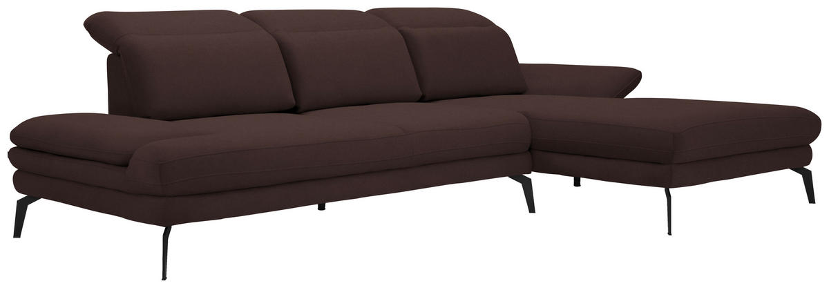 ECKSOFA in Flachgewebe Dunkelbraun  - Dunkelbraun/Schwarz, Design, Textil/Metall (289/180cm) - Stylife