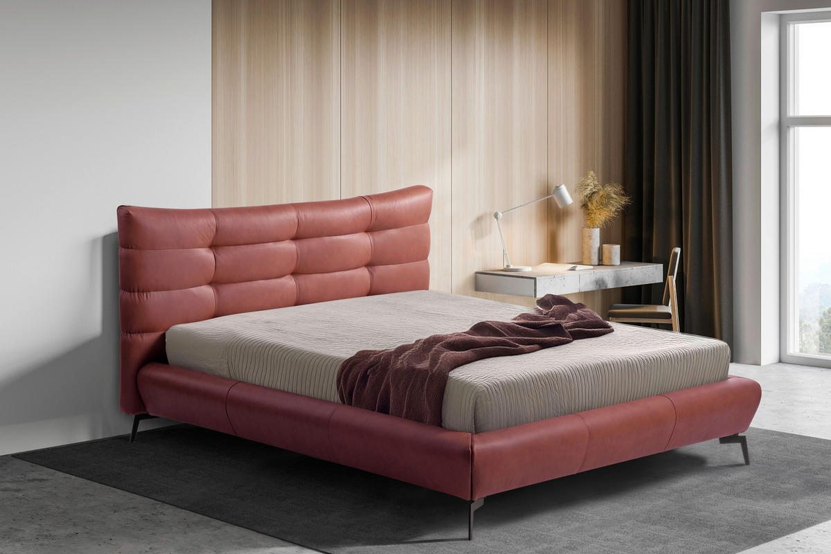 POLSTERBETT gepolstertes Kopfteil Kirschrot 180/200 cm  - Schwarz/Kirschrot, Design, Leder/Metall (180/200cm) - Esposa