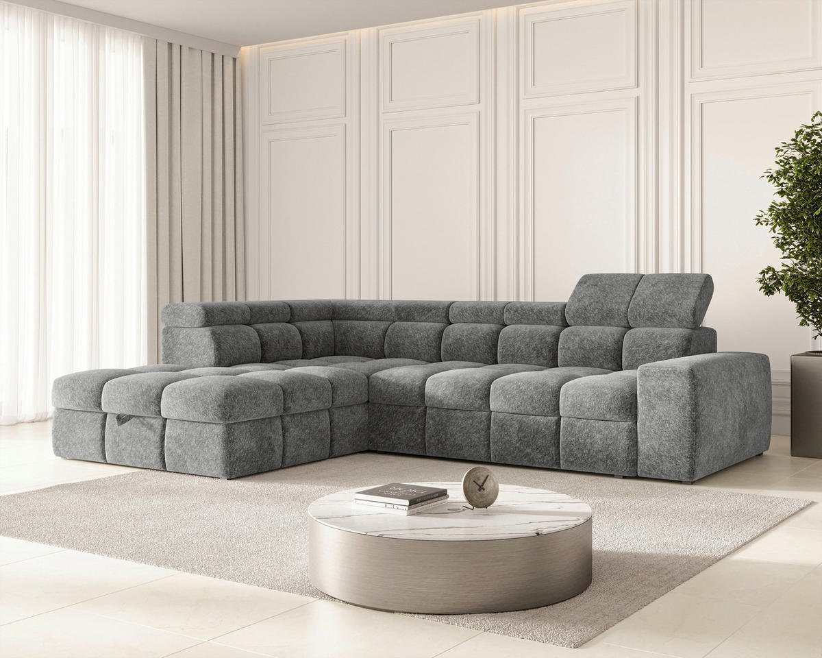 ECKSOFA  in Chenille Dunkelgrau  - Dunkelgrau/Schwarz, MODERN, Kunststoff/Textil (204/292cm) - Milino
