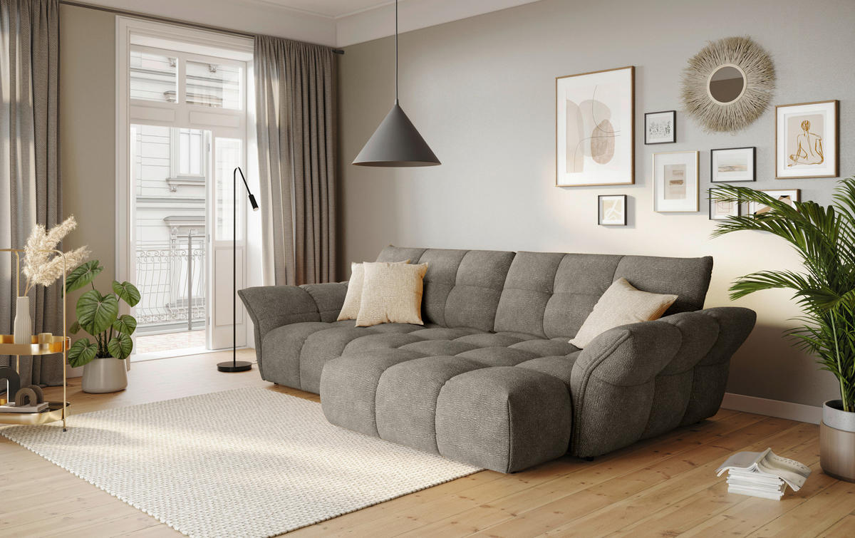 ECKSOFA Graubraun Chenille Rücken echt  - Graubraun/Schwarz, Design, Kunststoff/Textil (312/177cm) - Welnova