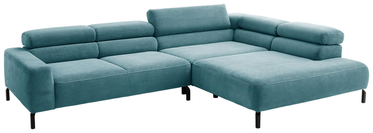 ECKSOFA inkl. Funktion in Cord Petrol  - Petrol/Schwarz, Modern, Textil/Metall (309/219cm) - Pure Home Lifestyle