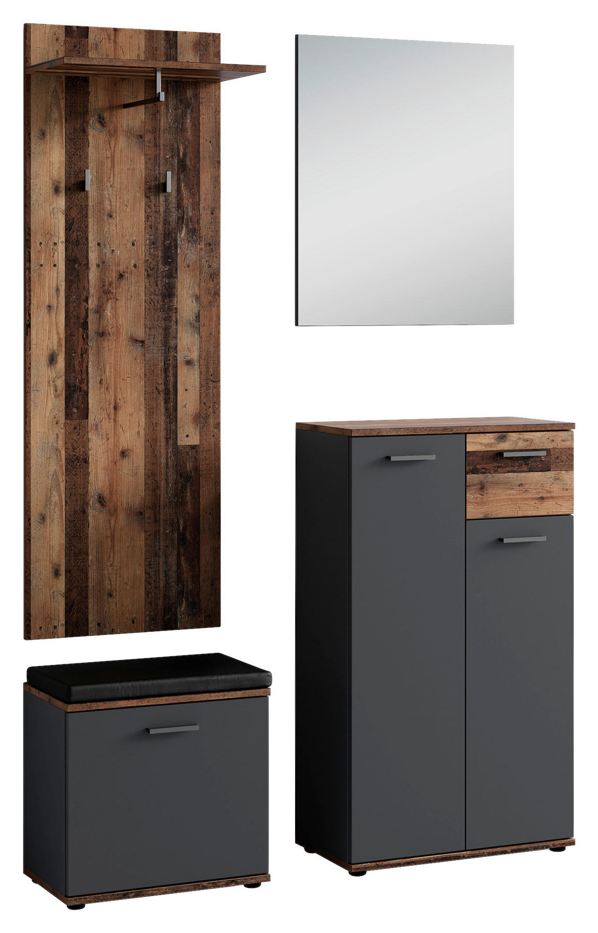 GARDEROBE 4-teilig  in 60/102/30 cm  - Alteiche/Anthrazit, Design, Holzwerkstoff (60/102/30cm) - MID.YOU